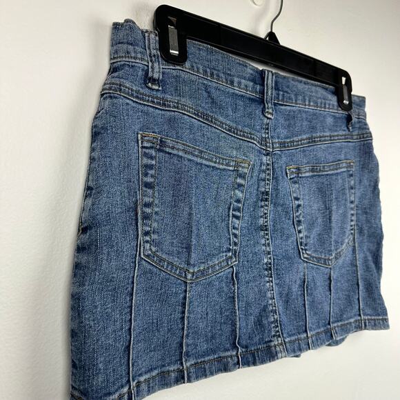 Acid Blue Womens Y2K Retro 90s Casual A-Line Medium Wash Mini Denim Skirt Small - Picture 6 of 8